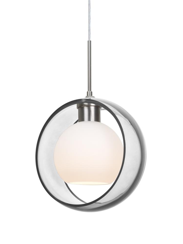 Besa Mana Pendant, Clear/Opal, Satin Nickel Finish, 1x9W LED