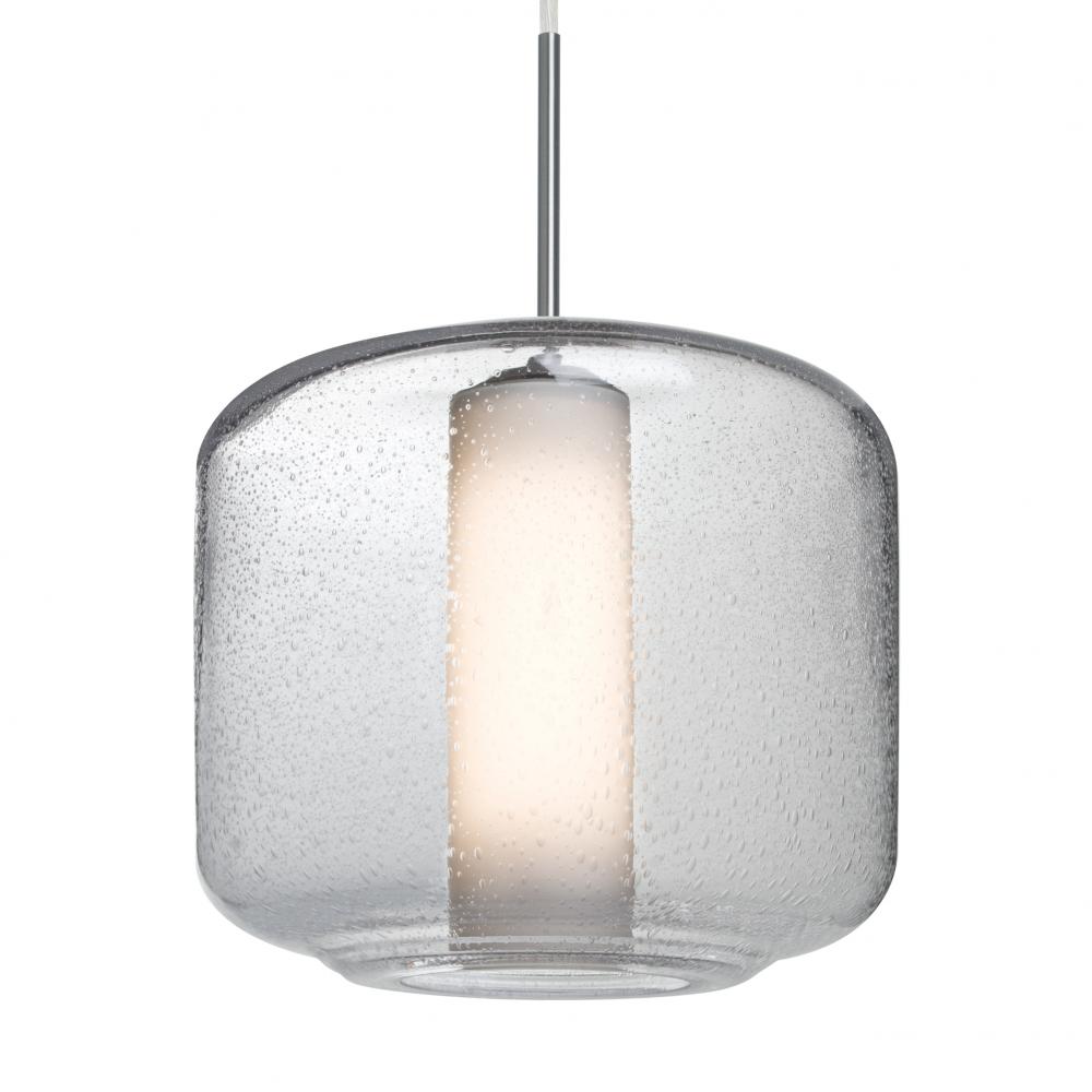 Besa Niles 10 Pendant, Clear Bubble/Opal, Satin Nickel Finish, 1x5W LED