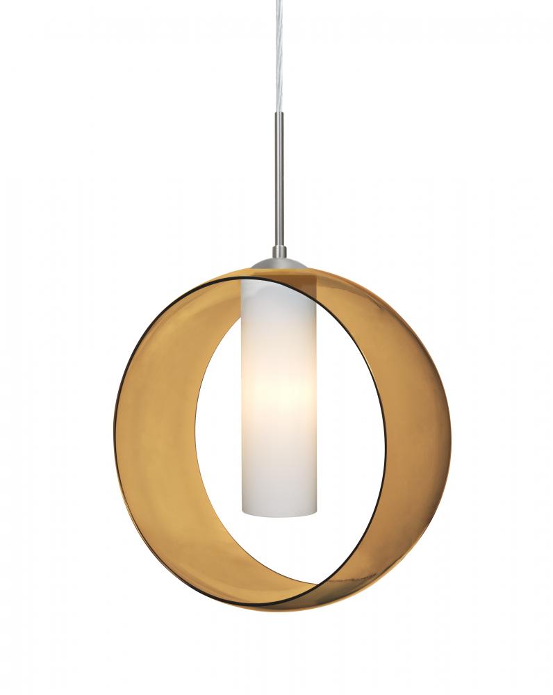 Besa, Plato Cord Pendant, Amber/Opal, Satin Nickel Finish, 1x5W LED