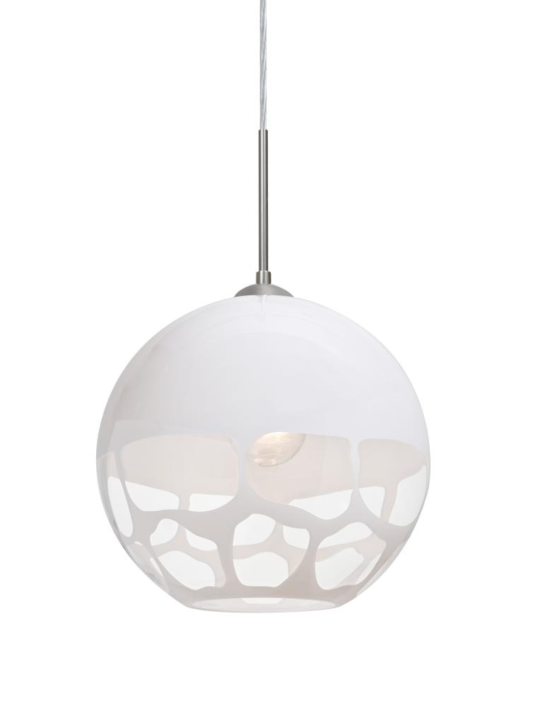 Besa, Rocky Cord Pendant, White, Satin Nickel Finish, 1x60W Medium Base