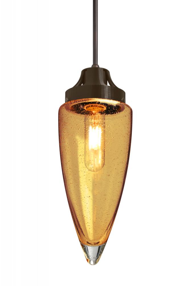 Besa, Sulu Cord Pendant, Amber Bubble, Bronze Finish, 1x4W LED Filament