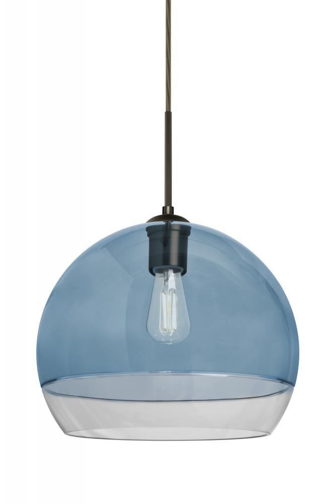 Besa, Ally 12 Cord Pendant, Coral Blue/Clear, Bronze Finish, 1x5W LED Filament