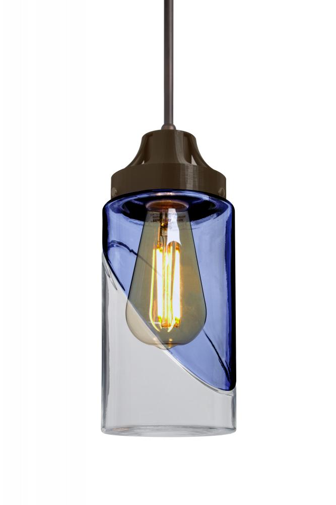 Besa, Blink Cord Pendant, Trans. Blue/Clear, Bronze Finish, 1x4W LED Filament