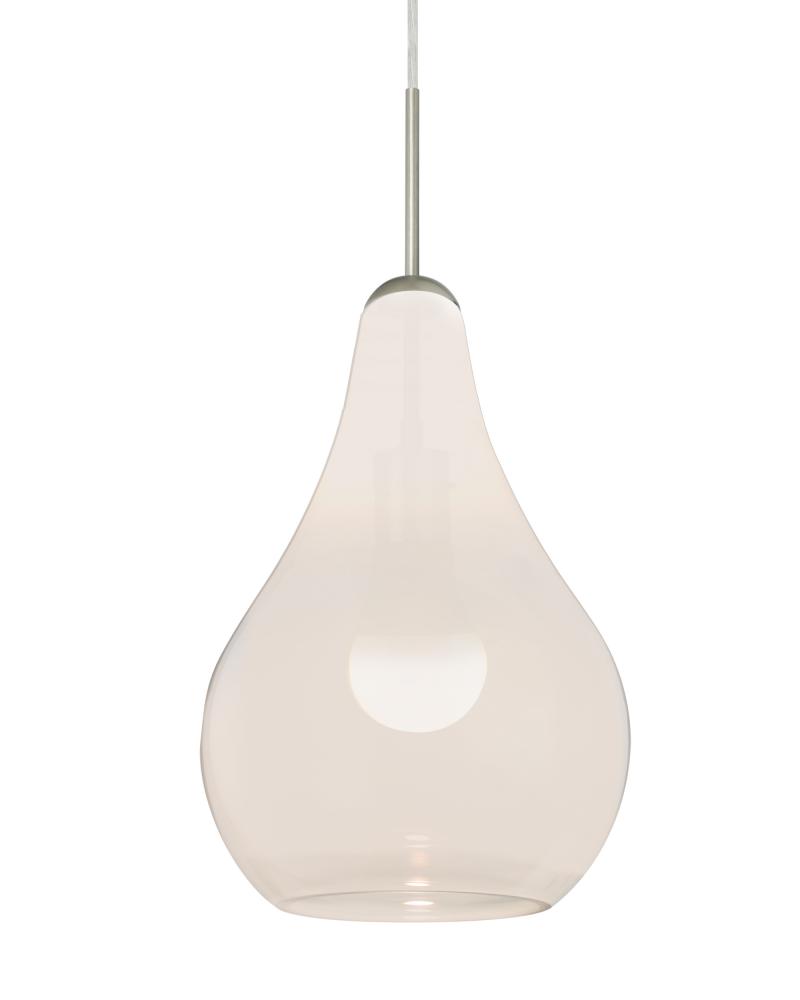 Besa, Leon Cord Pendant, Milky White, Satin Nickel Finish, 1x9W LED