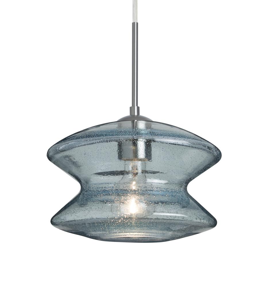 Besa, Zen Cord Pendant, Blue Bubble, Satin Nickel Finish, 1x60W Medium Base