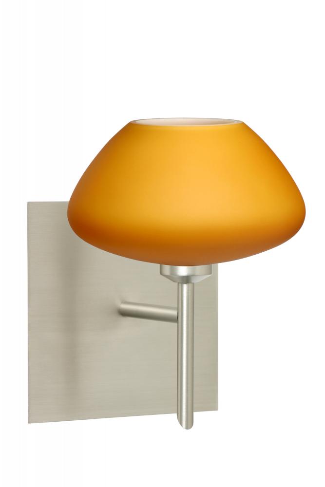 Besa Wall With SQ Canopy Peri Satin Nickel Amber Matte 1x5W LED