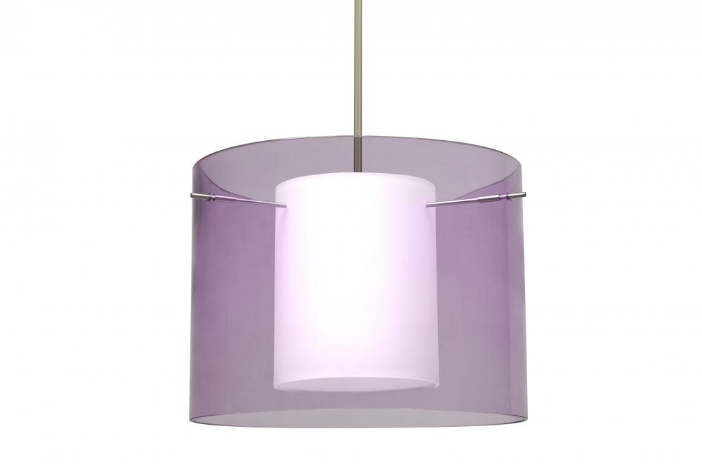 Besa Stem Pendant Pahu 16 Satin Nickel Transparent Amethyst/Opal 1x150W Medium Base A