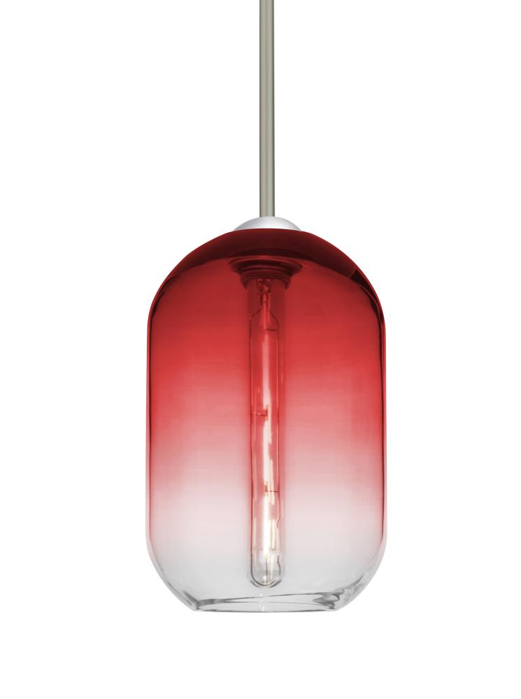 Besa, Omega 12 Stem Pendant, Red/Clear, Satin Nickel Finish, 1x4W LED Filament