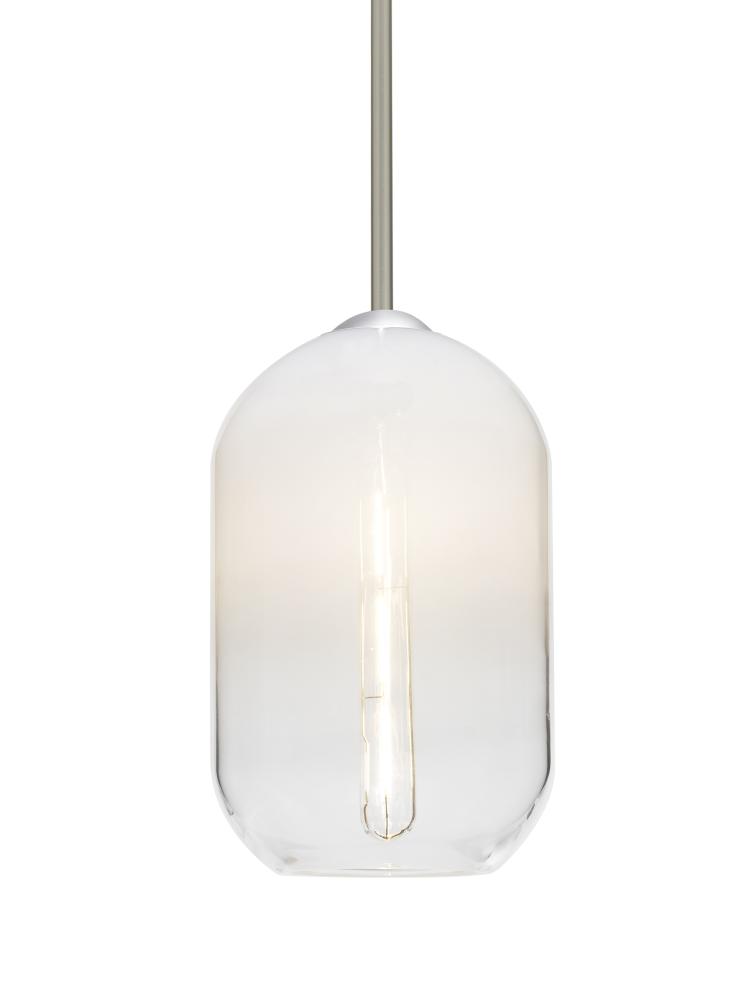 Besa, Omega 12 Stem Pendant, White/Clear, Satin Nickel Finish, 1x4W LED Filament