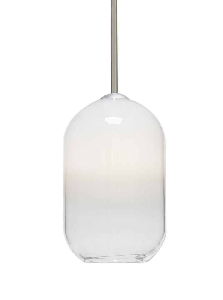 Besa, Omega 12 Stem Pendant,White/Clear, Satin Nickel Finish, 1x60W Medium Base