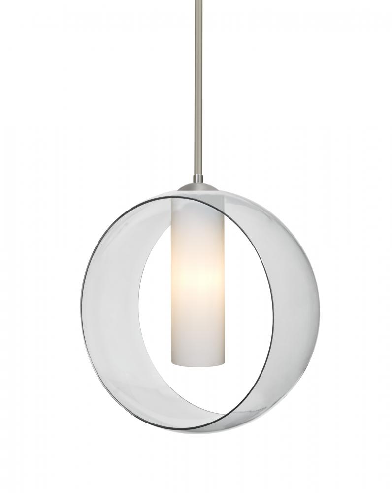 Besa, Plato Stem Pendant, Clear/Opal, Satin Nickel Finish, 1x5W LED