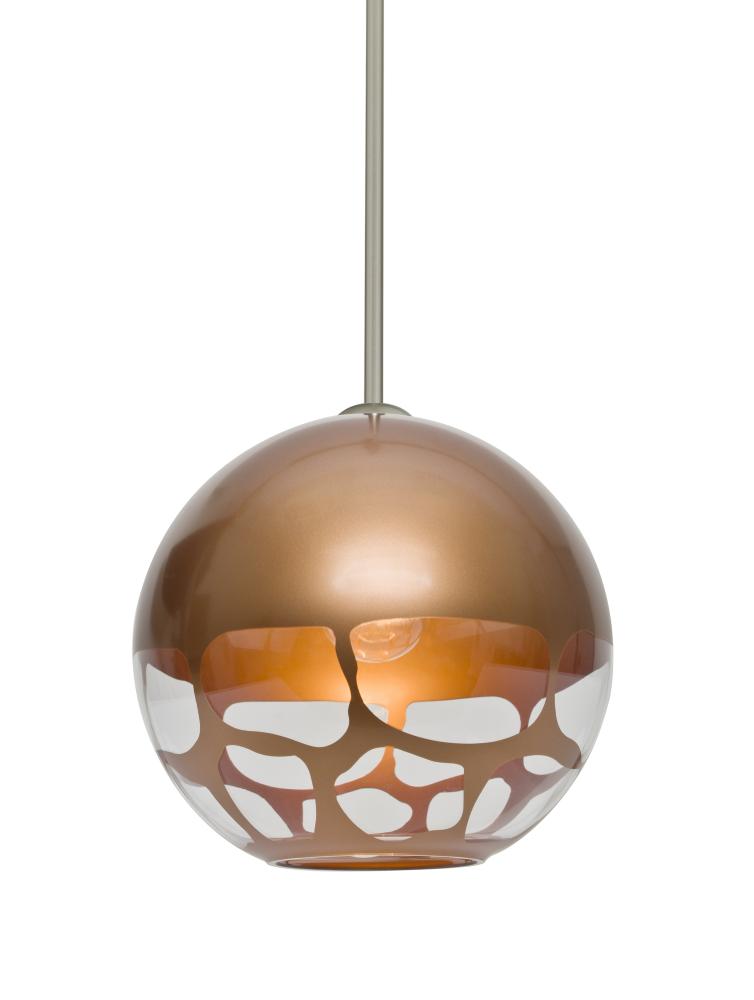 Besa, Rocky Stem Pendant, Copper, Satin Nickel Finish, 1x9W LED