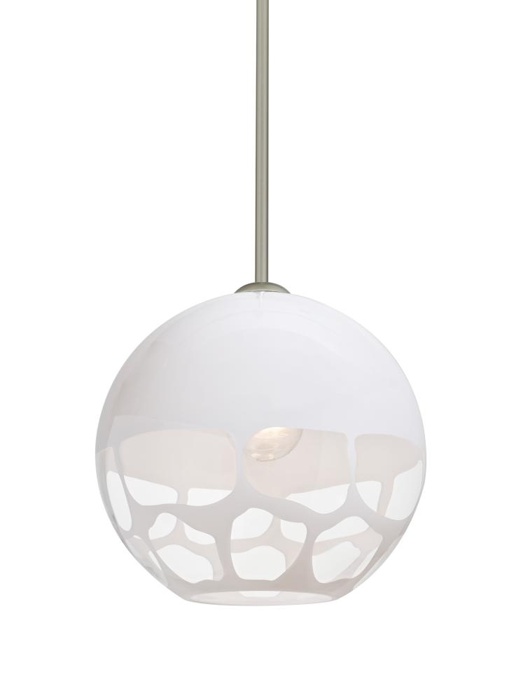 Besa, Rocky Stem Pendant, White, Satin Nickel Finish, 1x60W Medium Base