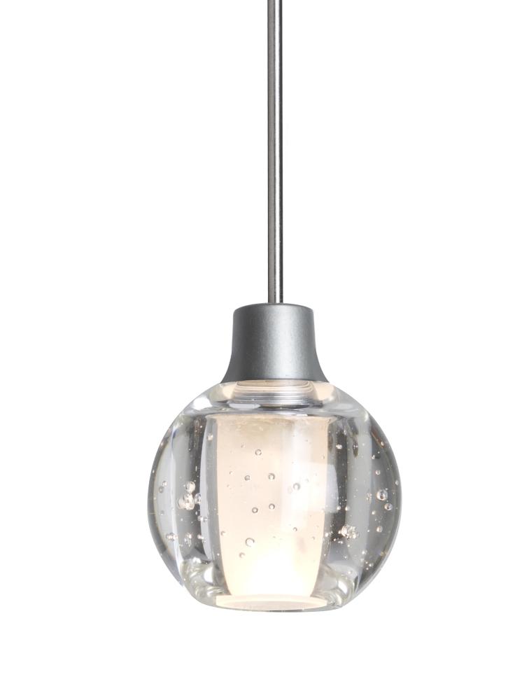 Besa, Boca 3 Cord Pendant, Clear Bubble, Satin Nickel Finish, 1x35W Halogen