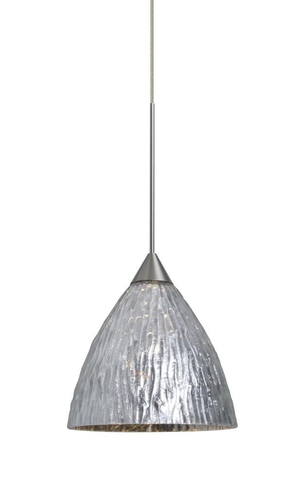 Besa, Eve Cord Pendant, Stone Silver Foil, Satin Nickel Finish, 1x5W LED