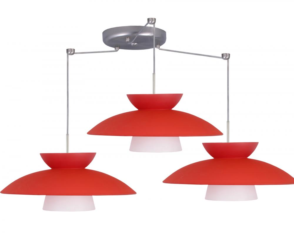 Besa Pendant Trilo 15 Satin Nickel Red Matte 3x75W A19