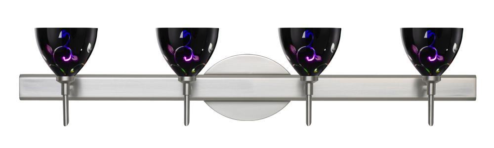 Besa, Sabrina Vanity, Black Dicro Vine, Satin Nickel Finish, 4x40W Halogen