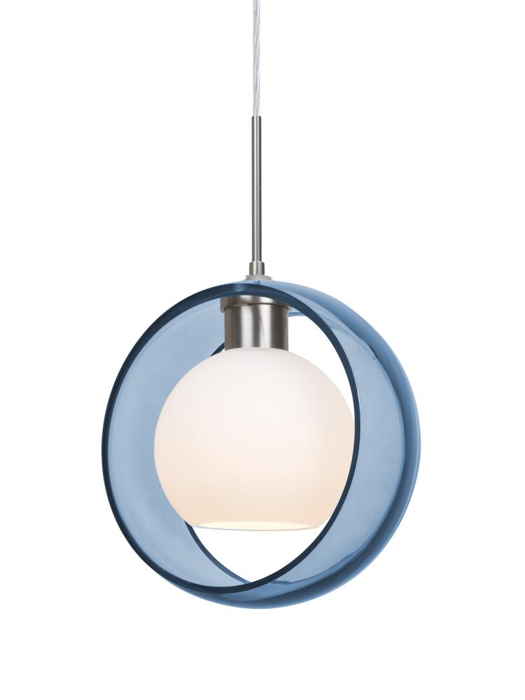 Besa Mana Pendant For Multiport Canopy, Blue/Opal, Satin Nickel Finish, 1x9W LED