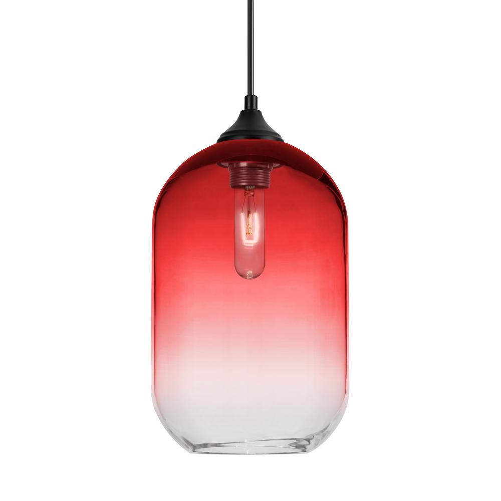 Besa, Omega 12 Outdoor Pendant,Red/Clear, Black Finish, 1x60W E26 Base