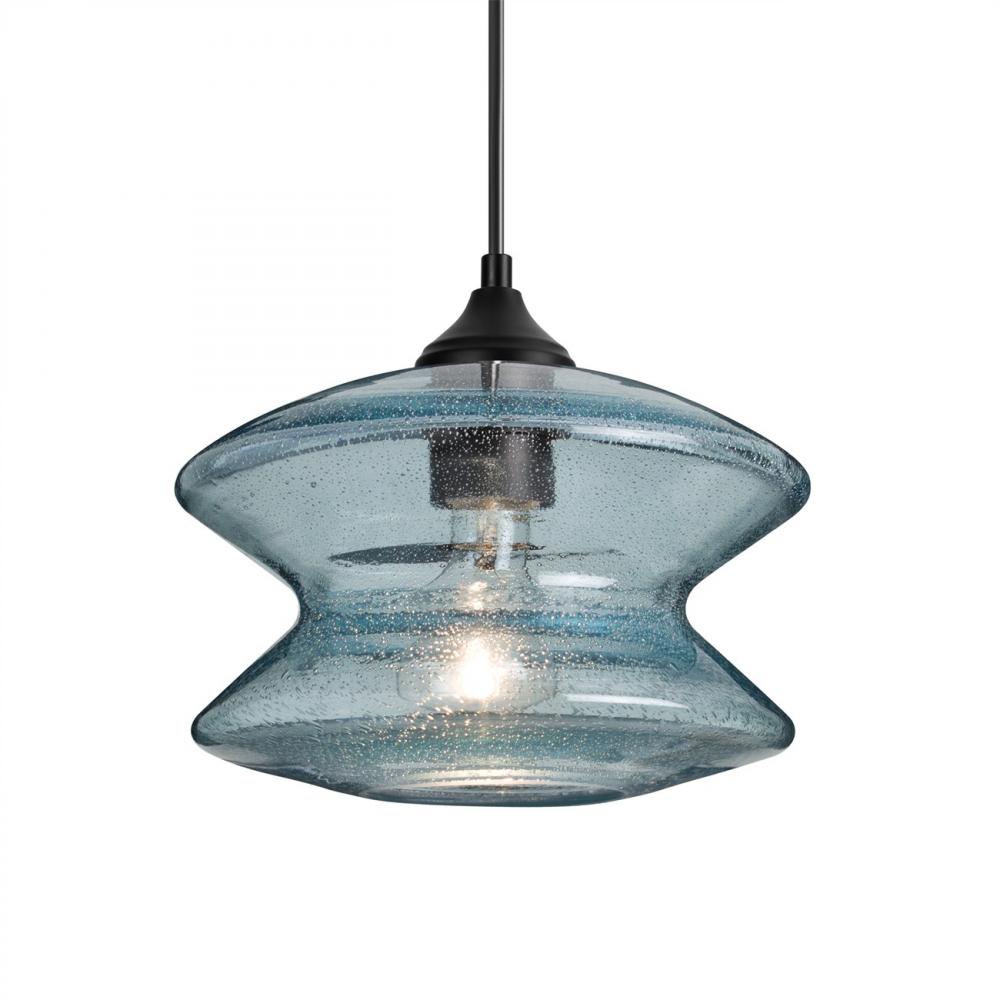 Besa, Zen Outdoor Pendant, Blue Bubble, Black Finish, 1x60W E26 Base