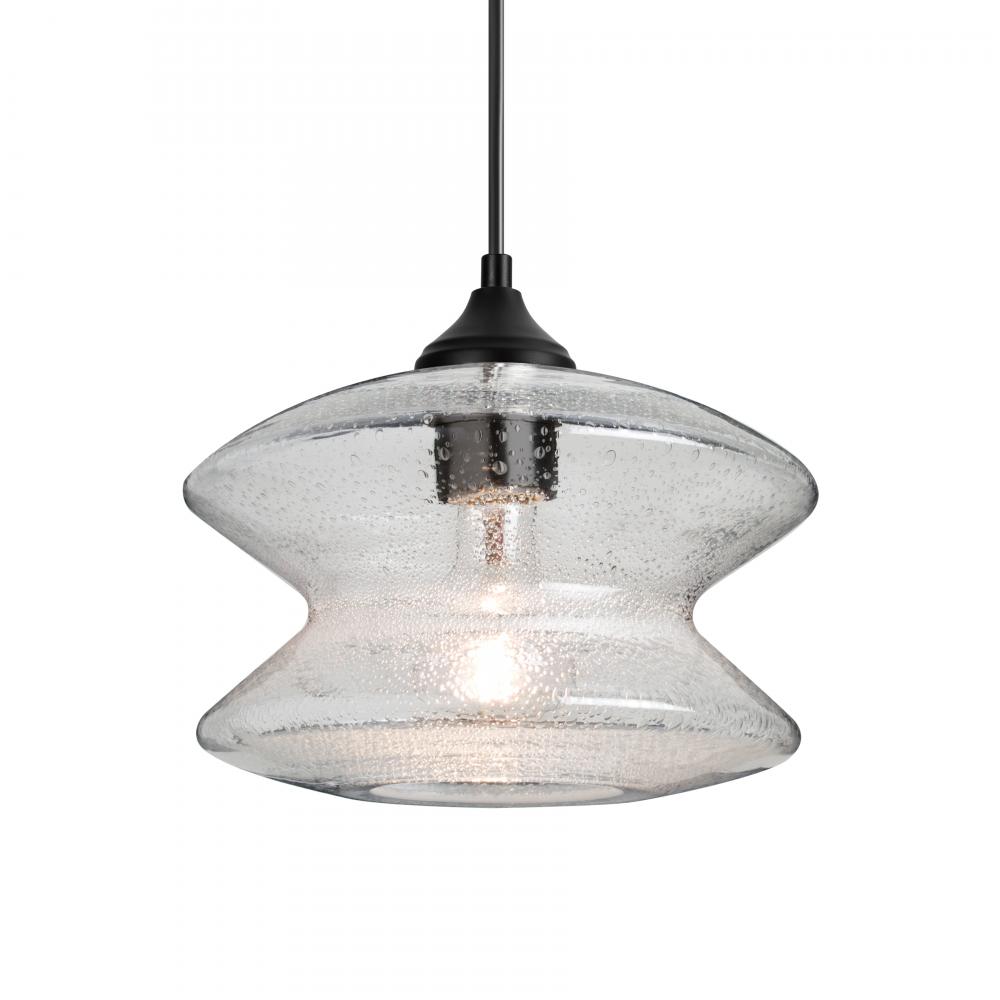 Besa, Zen Outdoor Pendant, Clear Bubble, Black Finish, 1x60W E26 Base