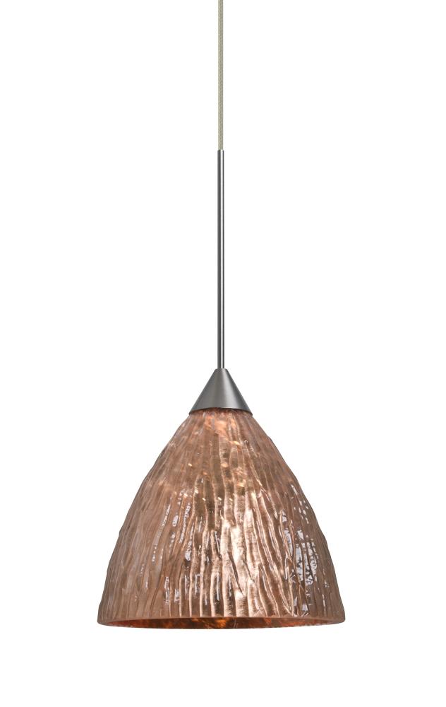 Besa, Eve Cord Pendant, Stone Copper Foil, Satin Nickel Finish, 1x50W Halogen