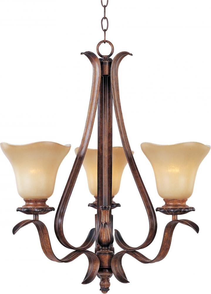 Three Light Windsor Bronze Wilshire Glass Up Chandelier