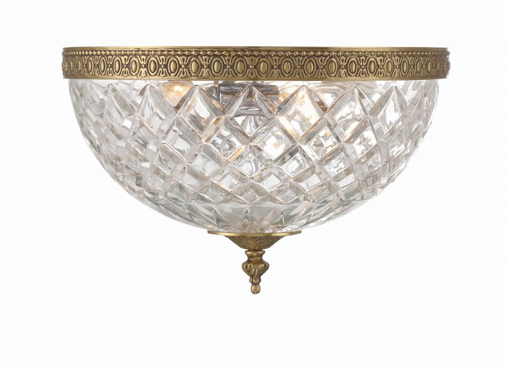 Crystorama 3 Light Olde Brass Crystal Flush Mount