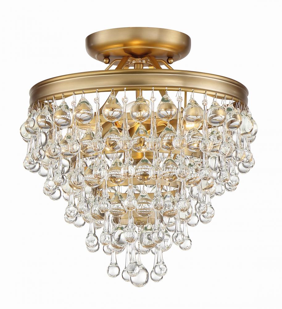 Calypso 3 Light Crystal Teardrop Vibrant Gold Semi Flush Mount