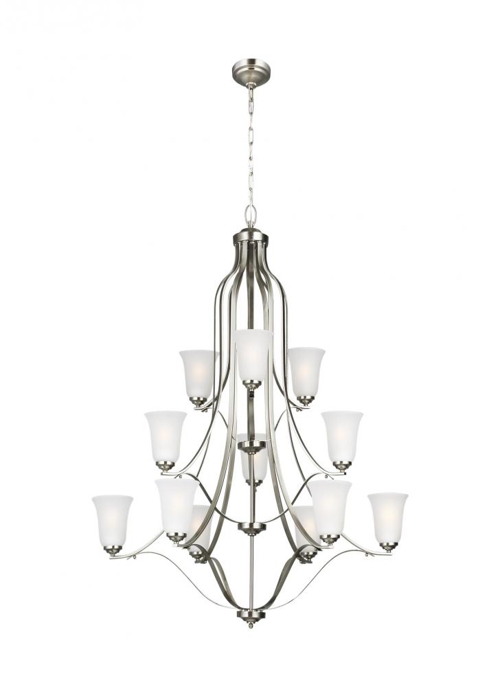 Emmons traditional 12-light LED indoor dimmable ceiling chandelier pendant light in brushed nickel s