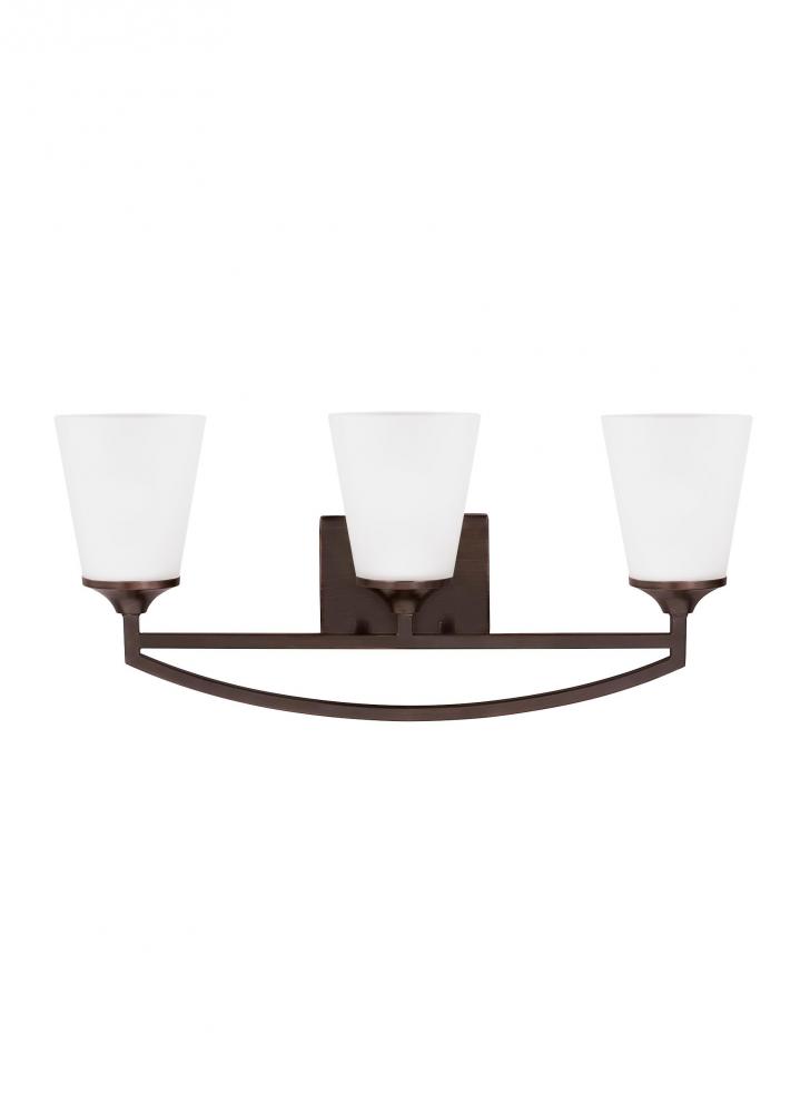 Hanford traditional 3-light LED indoor dimmable bath vanity wall sconce in bronze finish with satin