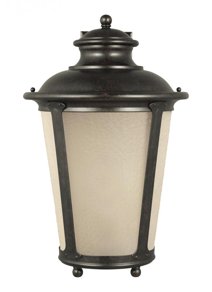 Cape May traditional 1-light LED outdoor exterior extra large wall lantern sconce in burled iron gre