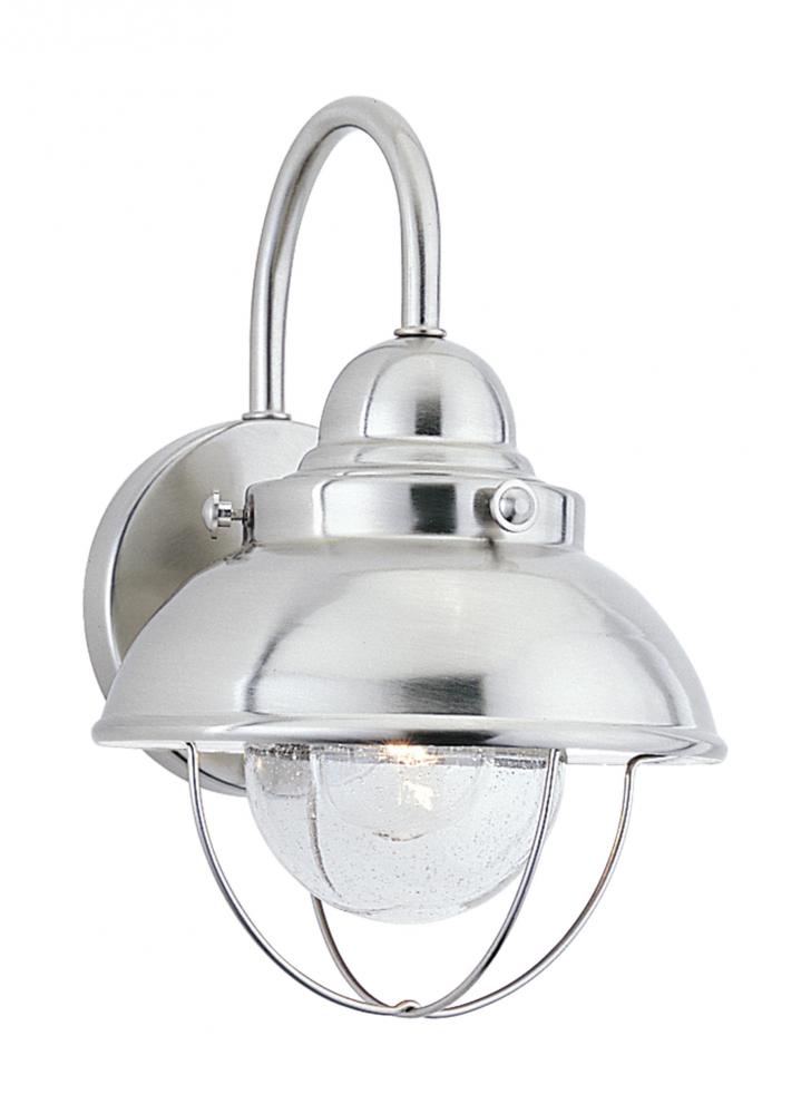 Sebring transitional 1-light LED outdoor exterior small wall lantern sconce in brushed stainless sil