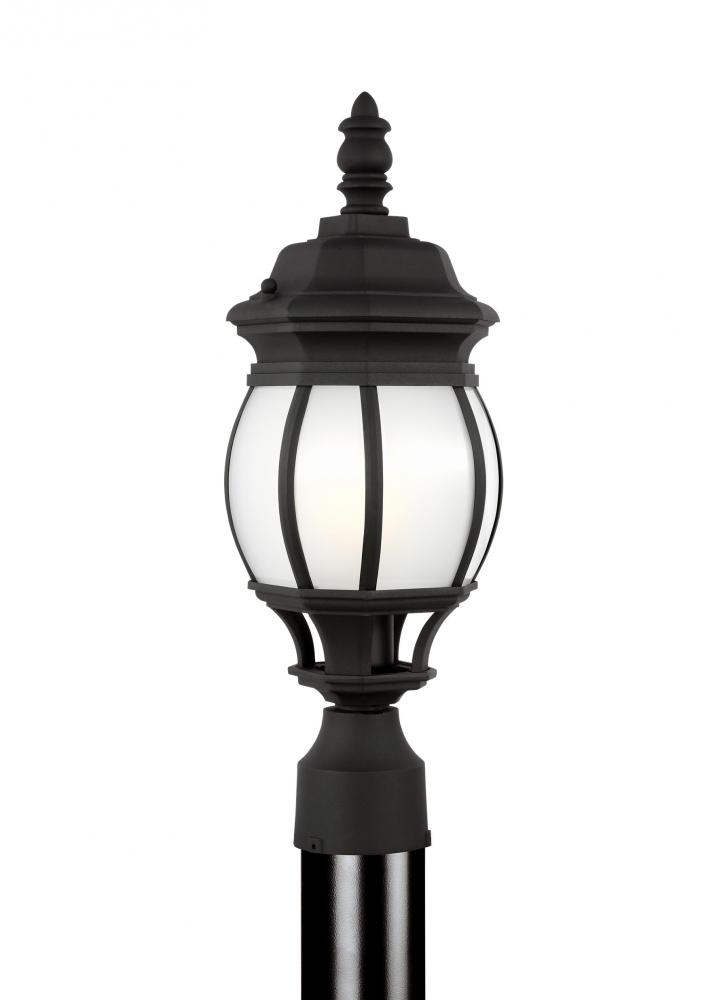 Wynfield traditional 1-light LED outdoor exterior small post lantern in black finish with frosted gl