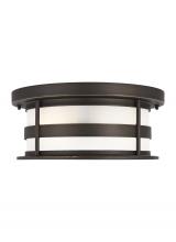 Generation Lighting 7890902EN3-71 - Wilburn modern 2-light LED outdoor exterior ceiling flush mount in antique bronze finish with satin