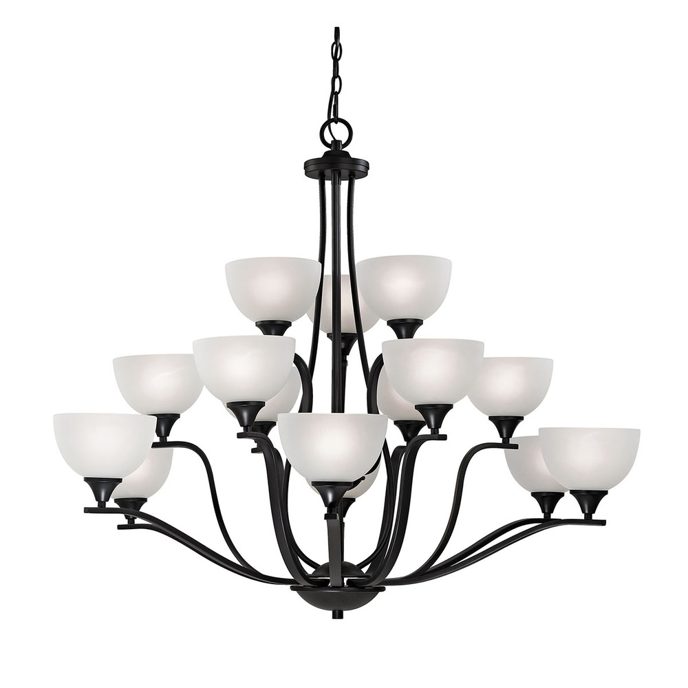 Thomas - Bristol Lane 15-Light Chandelier in Oil Rubbed Bronze with White Glass